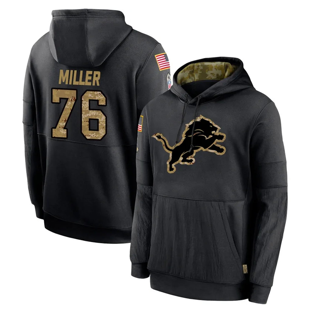 Elroe D.Lions #76 Blake Miller Player Black Salute to Service Hoodies Limited Game Stitched Jerseys