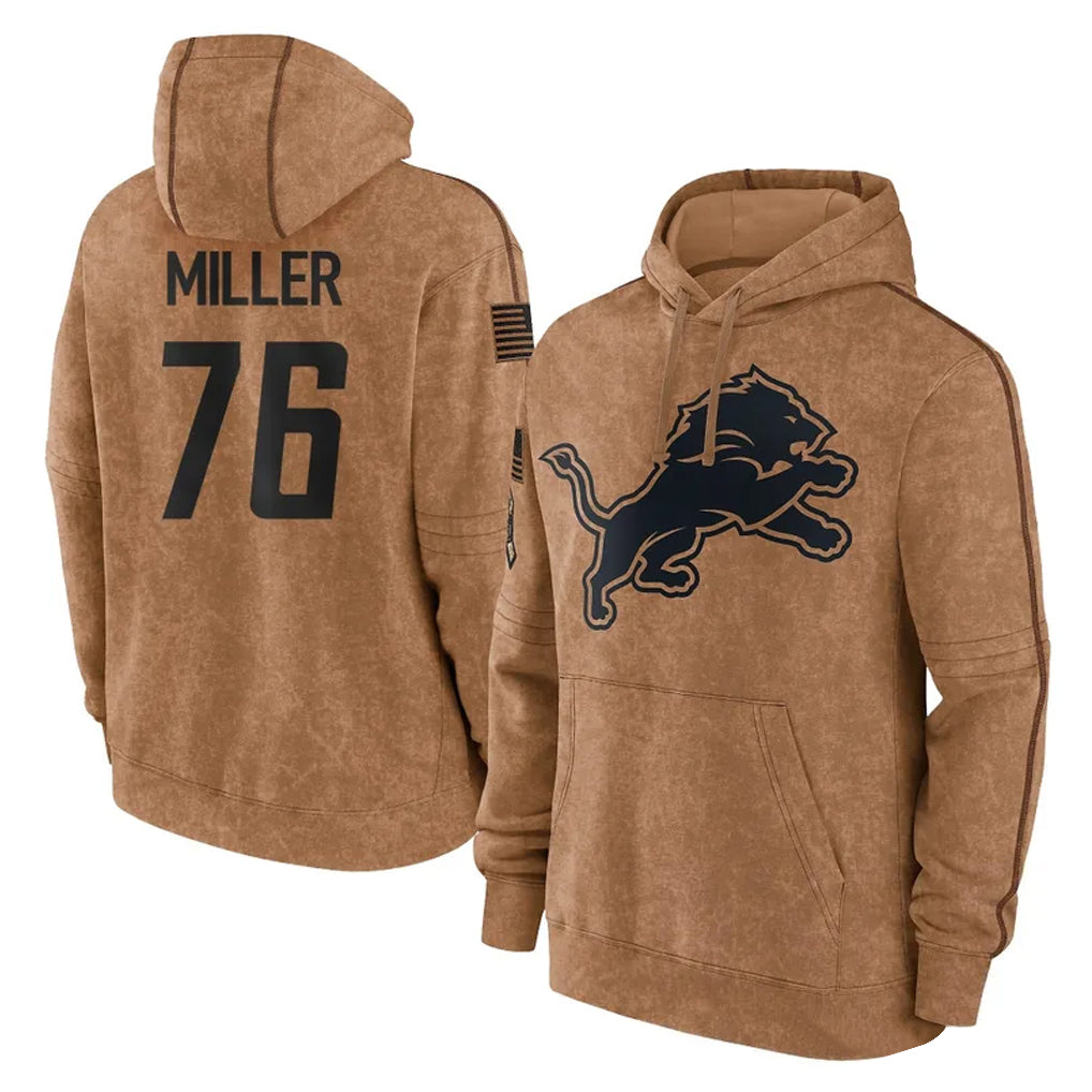 Elroe D.Lions #76 Blake Miller Player Brown Salute to Service Hoodies Limited Game Stitched Jerseys