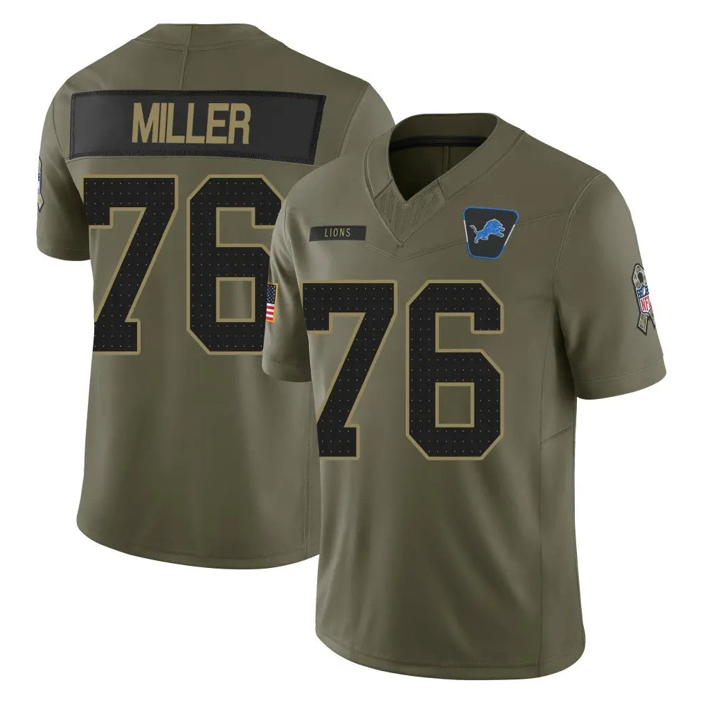 Elroe D.Lions #76 Blake Miller Player Olive 2025 Salute To Service Limited Home Game Stitched Jerseys