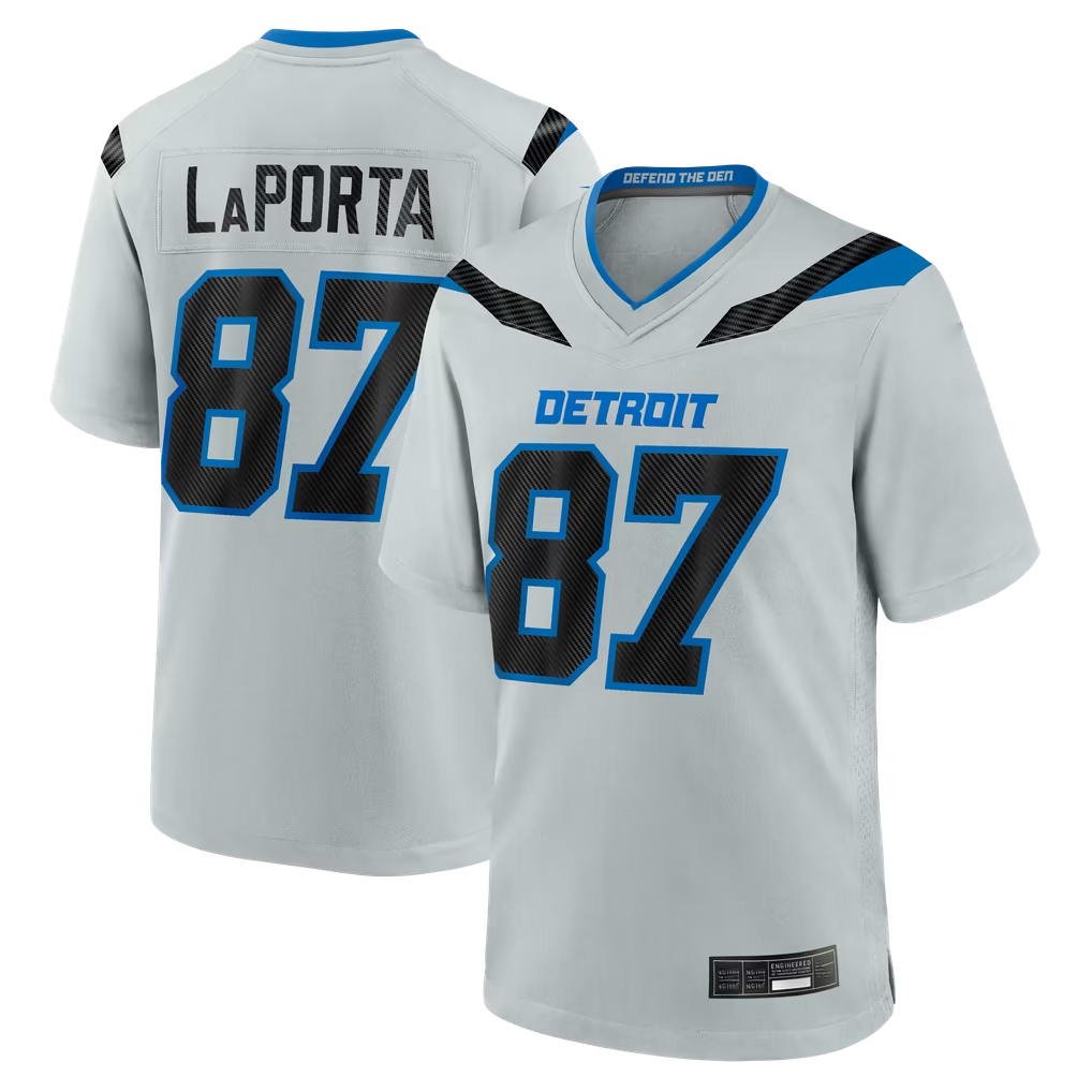 Elroe D.Lions #87 Sam LaPorta Silver 2026 Rivalries Collection Game Stitched Jerseys