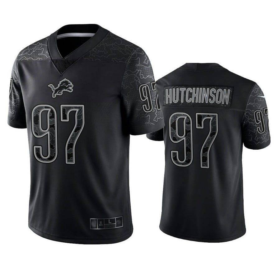 Elroe D.Lions #97 Aidan Hutchinson Player Black REFLECTIVE Limited Stitched Jerseys