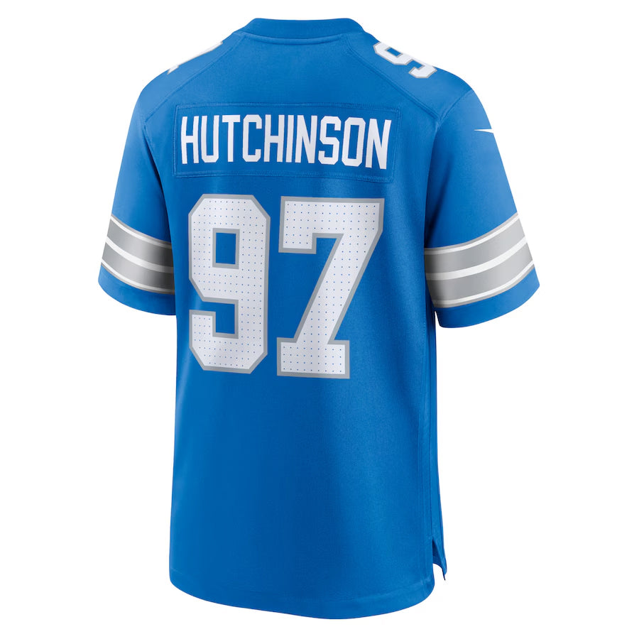 Elroe D.Lions #97 Aidan Hutchinson Player Blue Home Game Stitched Jerseys