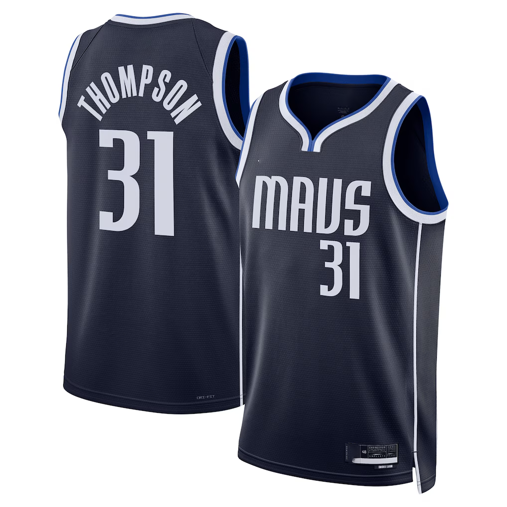 Elroe D.Mavericks #31 Klay Thompson Navy Statement Edition Swingman Stitched Jerseys