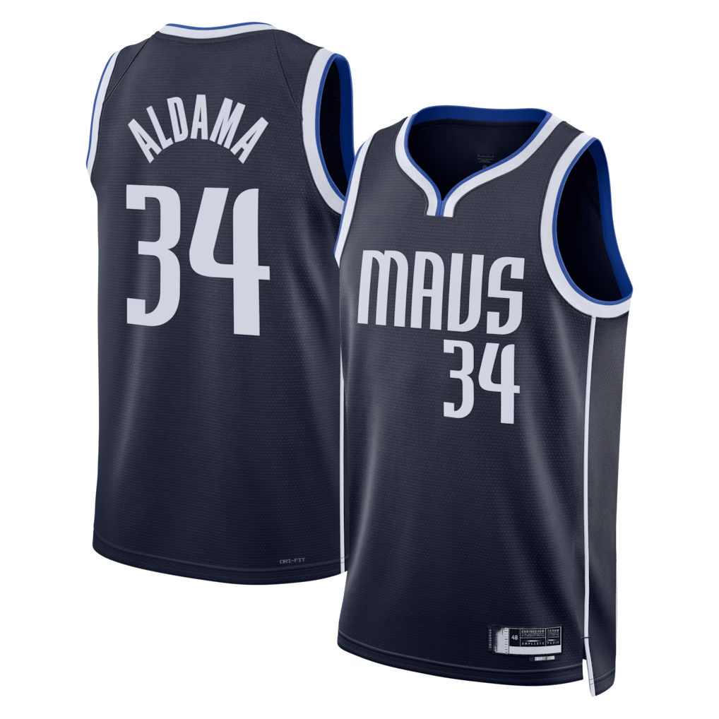 Elroe D.Mavericks #34 Santi Aldama Navy Statement Edition Swingman Stitched Jerseys