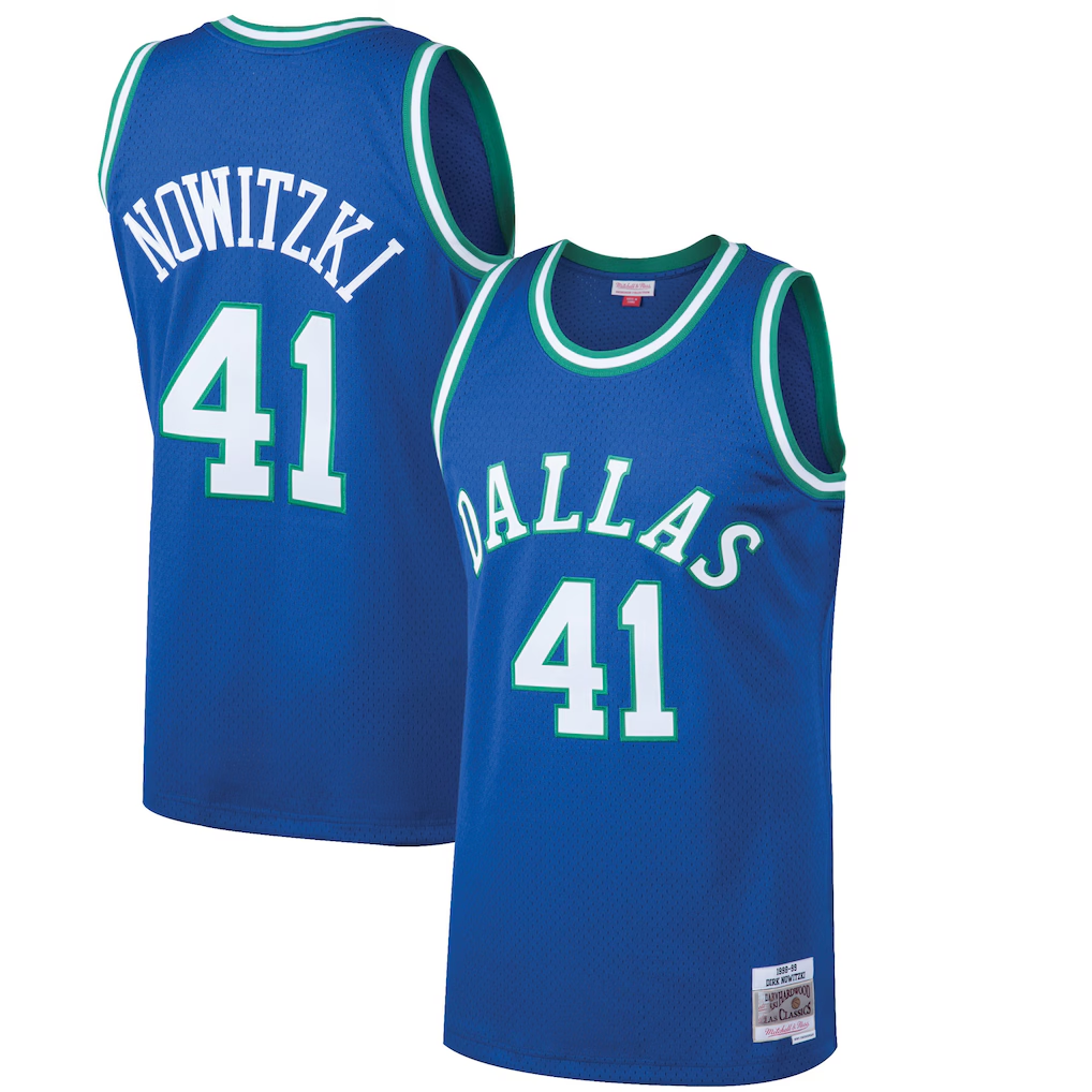 Elroe D.Mavericks #41 Dirk Nowitzki Mitchell & Ness Blue 199899 Hardwood Classics Swingman Jerseys
