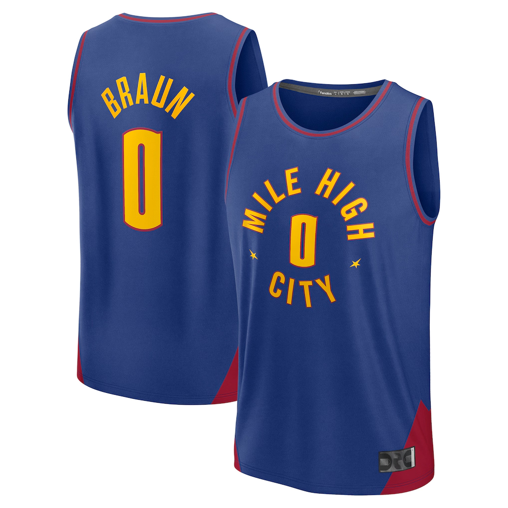 Elroe D.Nuggets #0 Christian Braun Blue Fast Break Replica Player Jerseys - Statement Edition