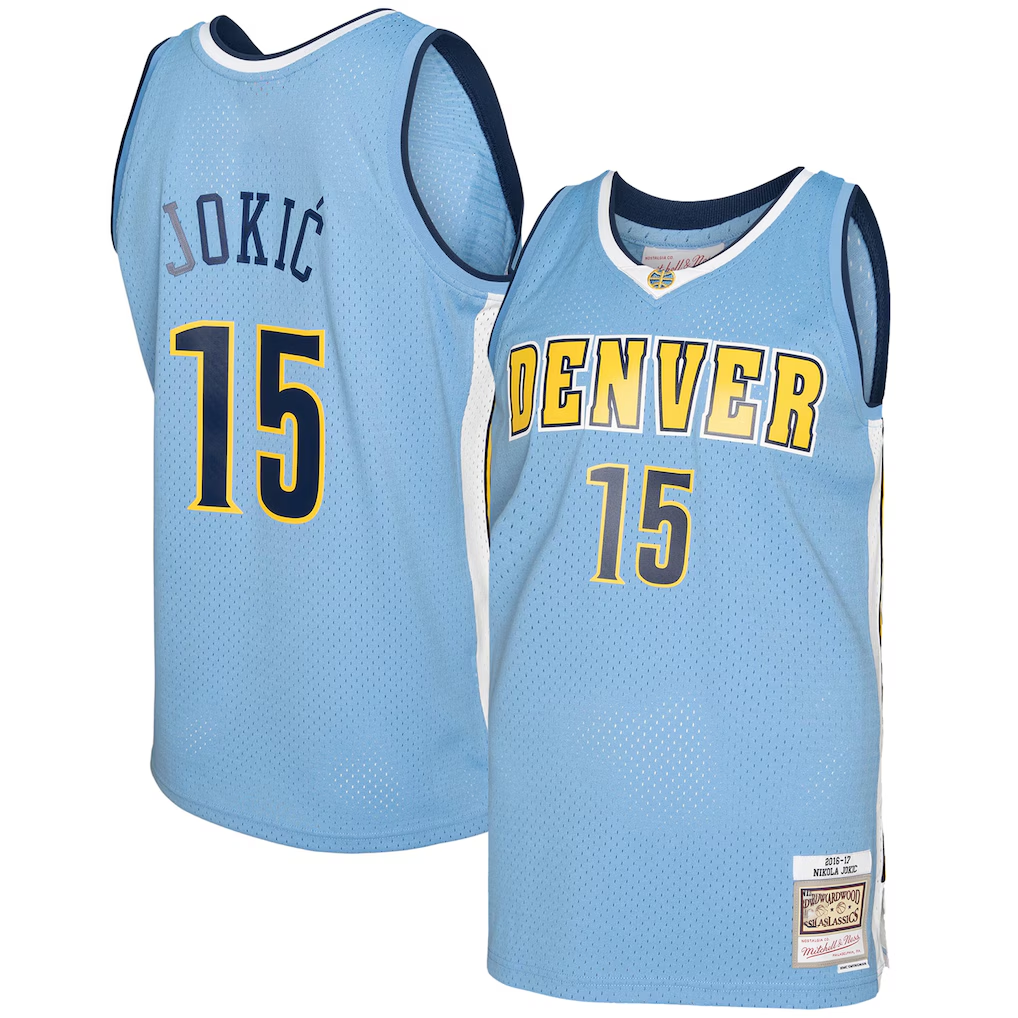 Elroe D.Nuggets #15 Nikola Jokic Mitchell & Ness Light Blue 2016-17 Swingman Jerseys