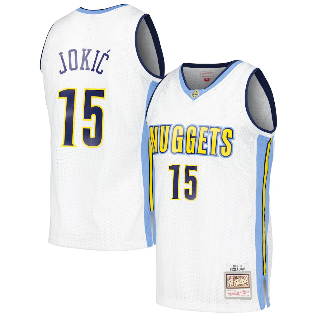 Elroe D.Nuggets #15 Nikola Jokic Mitchell & Ness White 2016-17 Throwback Swingman Jerseys