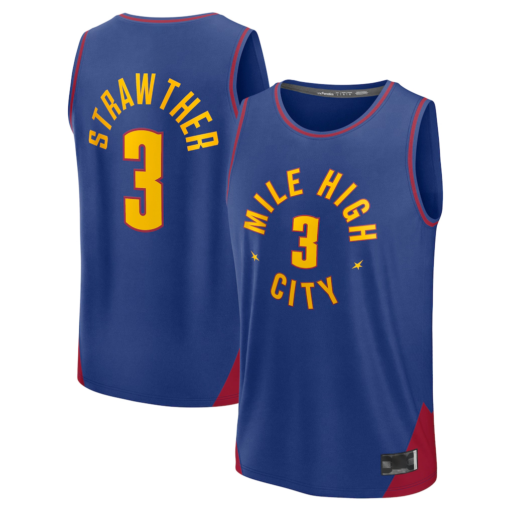 Elroe D.Nuggets #3 Julian Strawther Blue Fast Break Replica Player Jerseys - Statement Edition