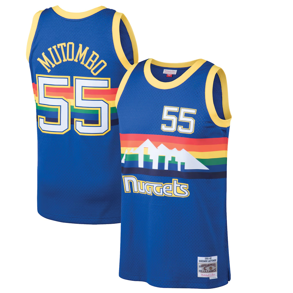 Elroe D.Nuggets #55 Dikembe Mutombo Mitchell & Ness Blue 199192 Hardwood Classics Swingman Jerseys