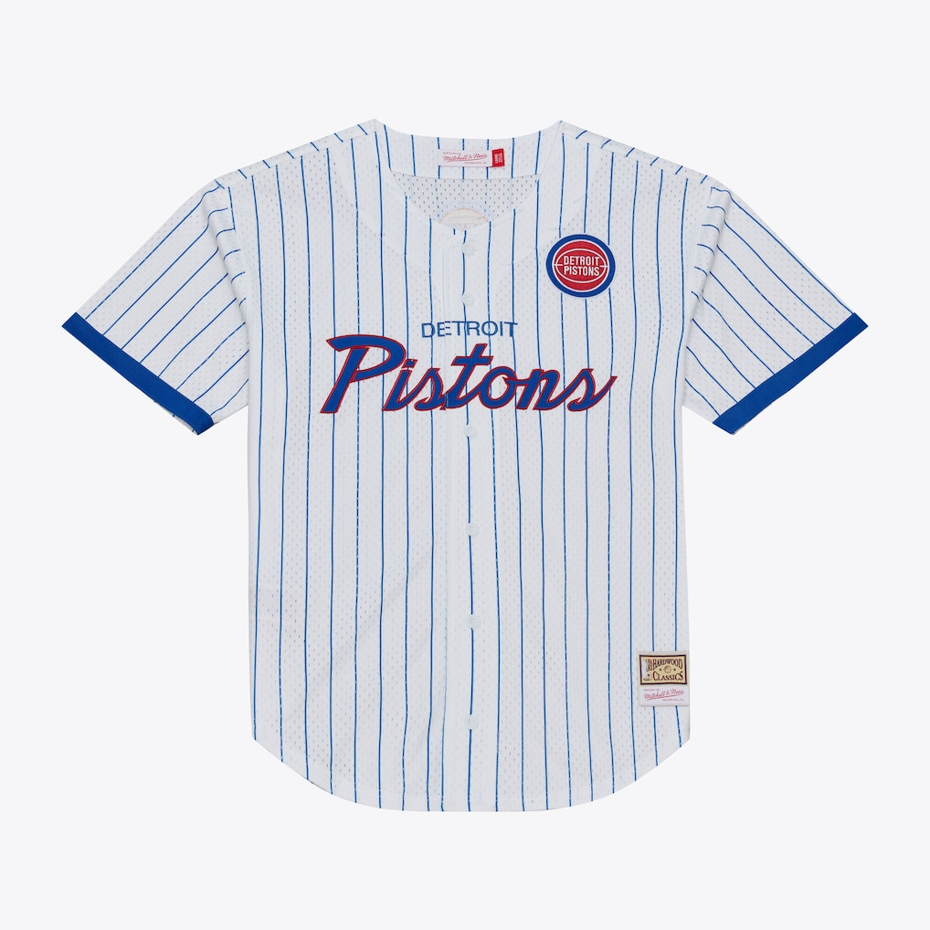 Elroe D.Pistons Mitchell & Ness White Head Coach Pinstripe Mesh Full-Button Baseball Jerseys