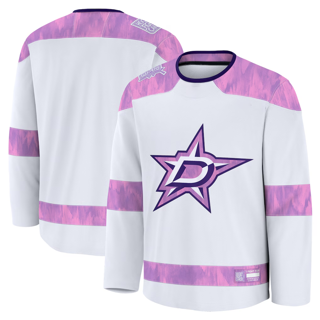 Elroe D.Stars White 2024 Hockey Fights Cancer Practice Jerseys
