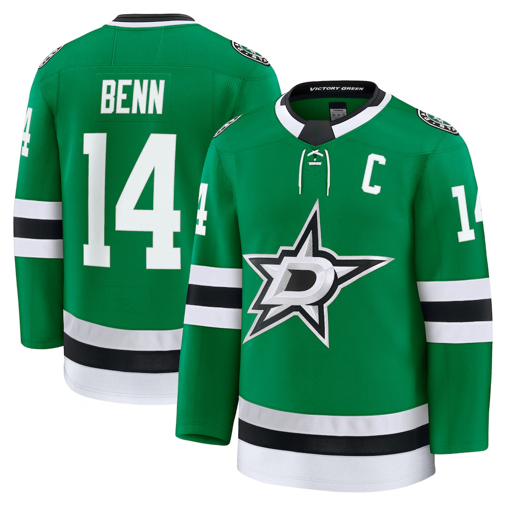 Elroe D.Stars #14 Jamie Benn Kelly Green Home Premium Jerseys