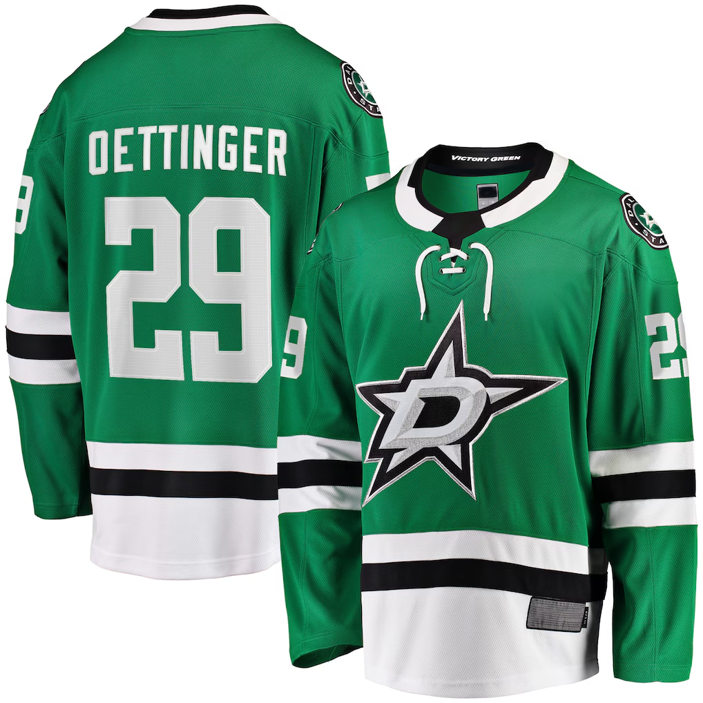 Elroe D.Stars #29 Jake Oettinger Kelly Green Home Breakaway Player Jerseys