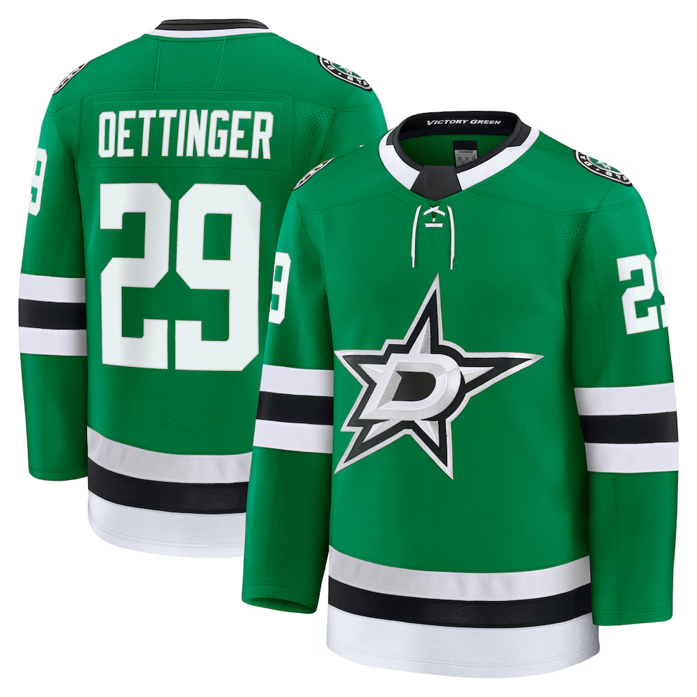 Elroe D.Stars #29 Jake Oettinger Kelly Green Home Premium Jerseys