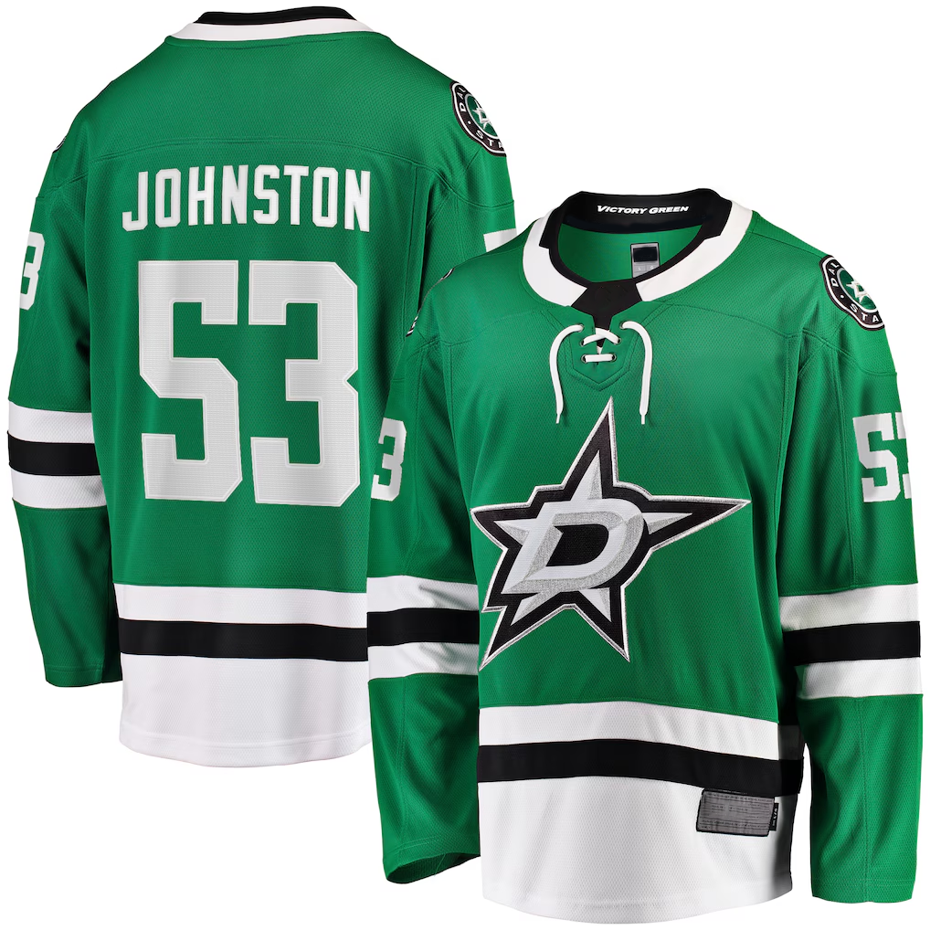 Elroe D.Stars #53 Wyatt Johnston Kelly Green Home Breakaway Player Jerseys