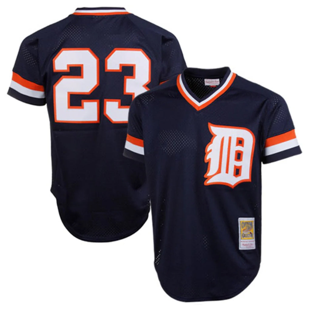 Elroe D.Tigers #23 Kirk Gibson Player Mitchell & Ness Navy 1984 Mesh Batting Practice  T-shirt Stitched Jerseys