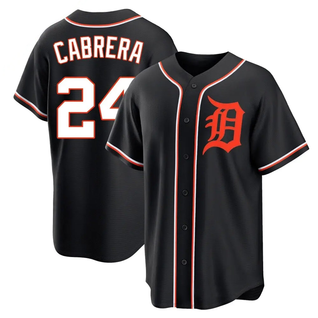 Elroe D.Tigers #24 Miguel Cabrera Player Black Fashion Out Home Game Stitched Jerseys
