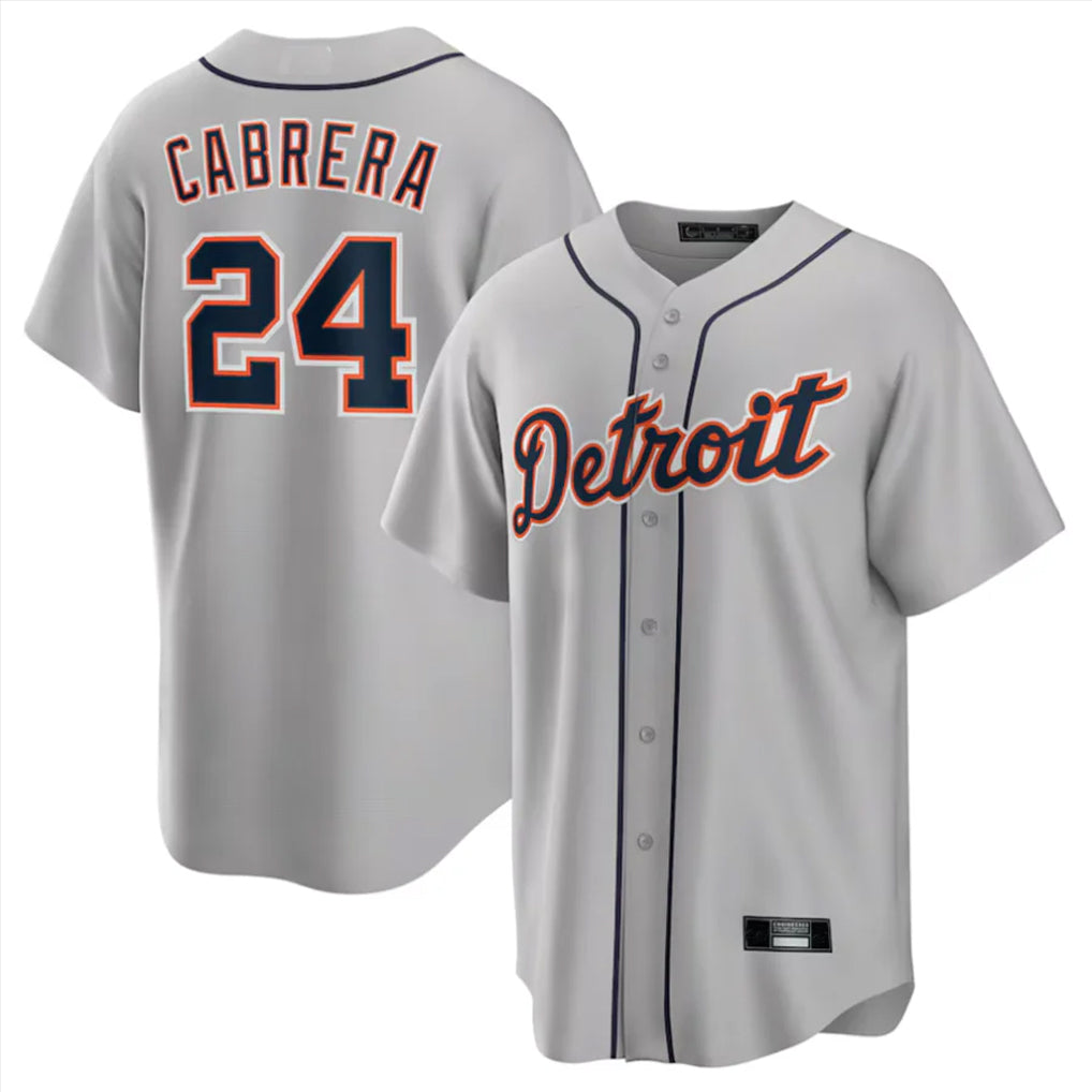 Elroe D.Tigers #24 Miguel Cabrera Player Gray Home Game Stitched Jerseys