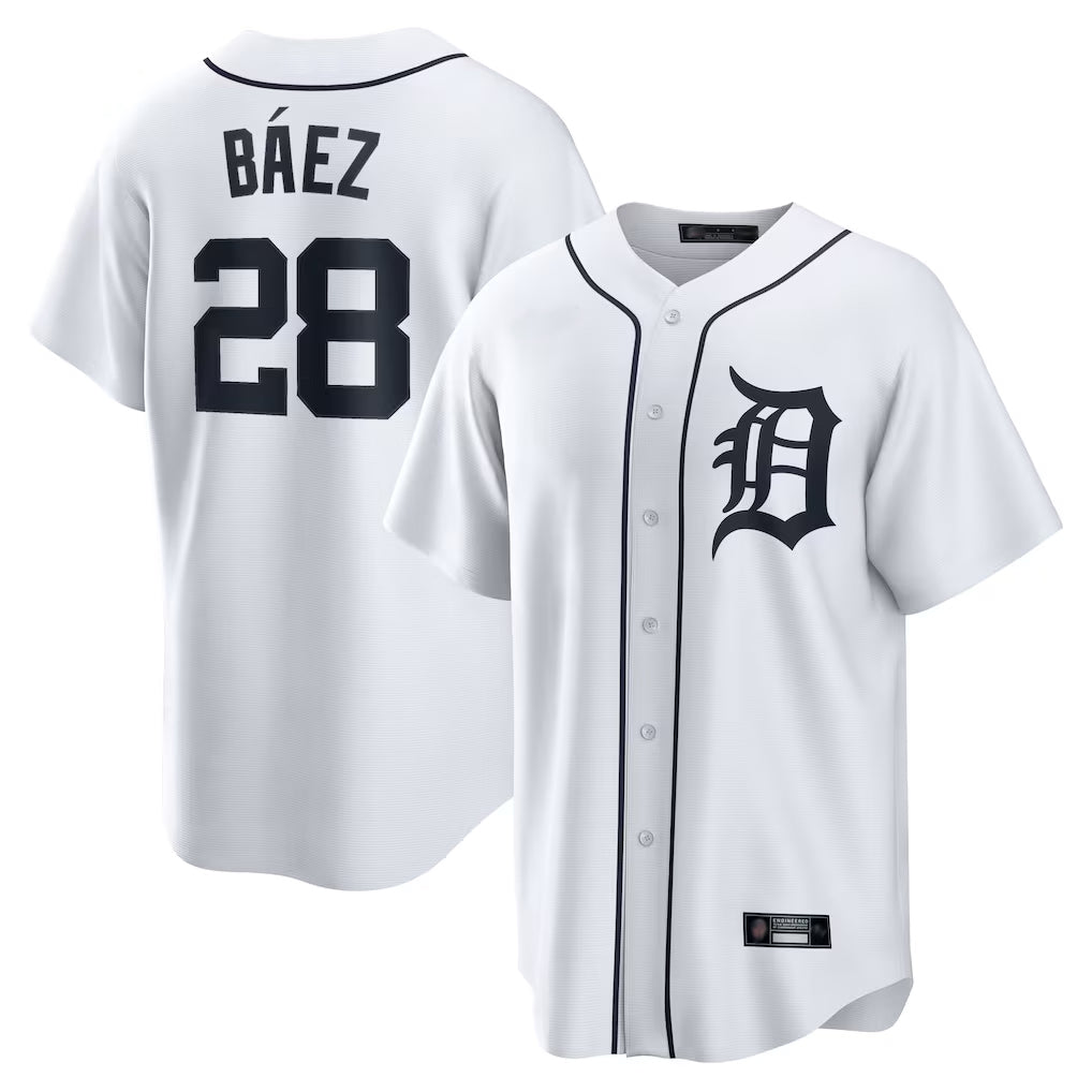 Elroe D.Tigers #28 Javier B¡§¡éez Player White Home Game Stitched Jerseys