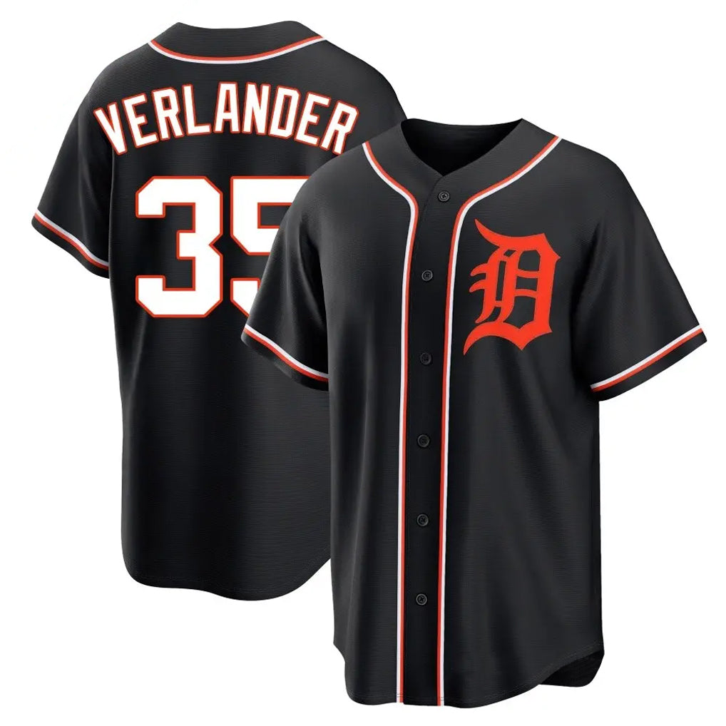 Elroe D.Tigers #35 Justin Verlander Player Black Fashion Out Home Game Stitched Jerseys