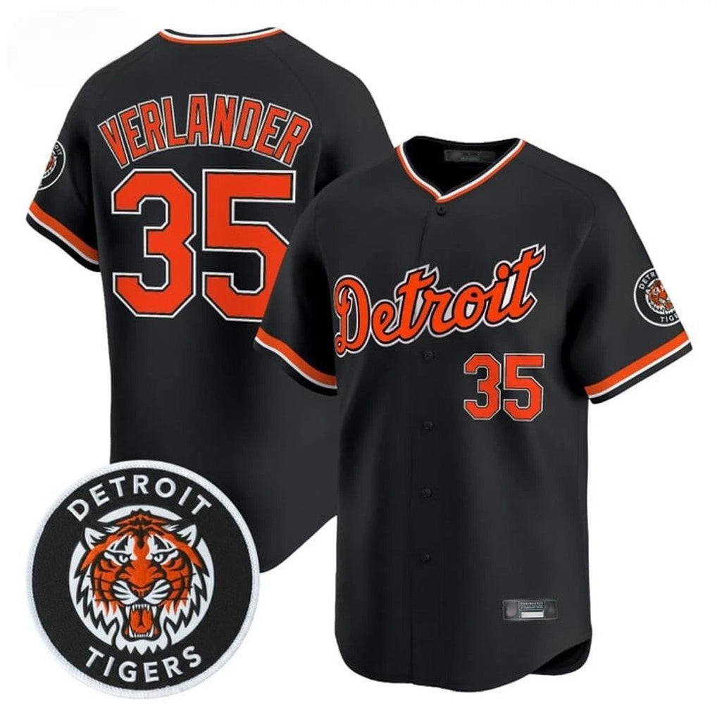 Elroe D.Tigers #35 Justin Verlander Player Black Limited Home Stitched Jerseys