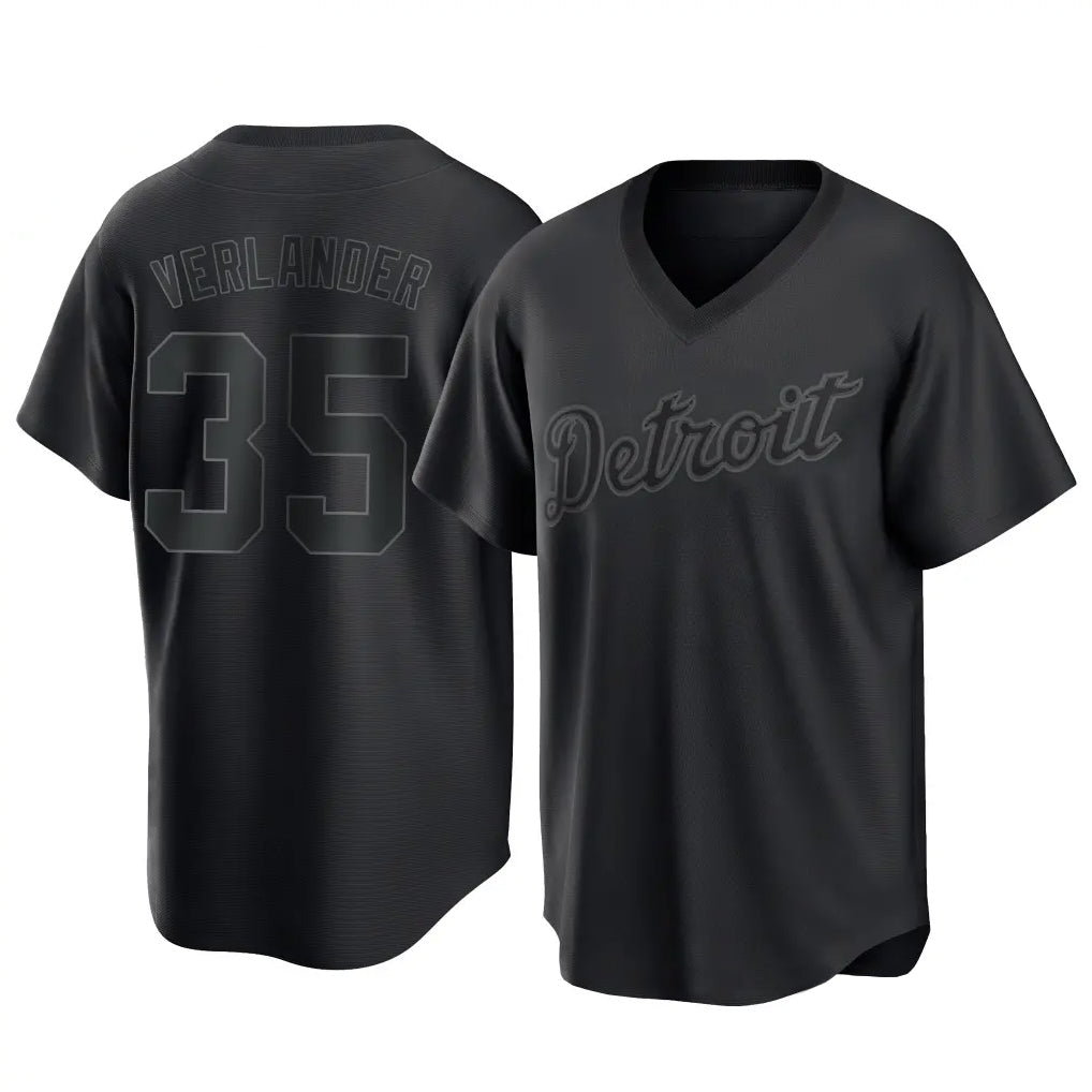 Elroe D.Tigers #35 Justin Verlander Player Black T-shirt Home Game Stitched Jerseys