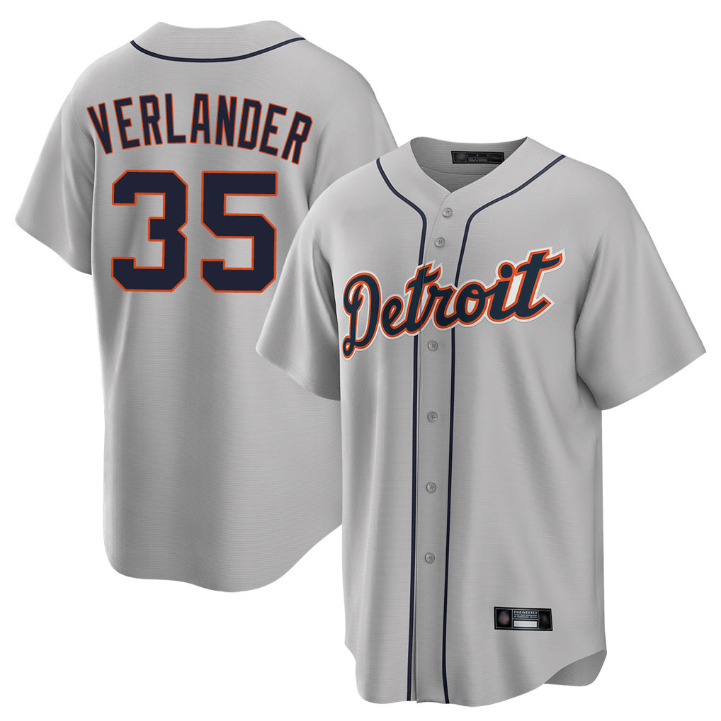 Elroe D.Tigers #35 Justin Verlander Player Gray Home Game Stitched Jerseys