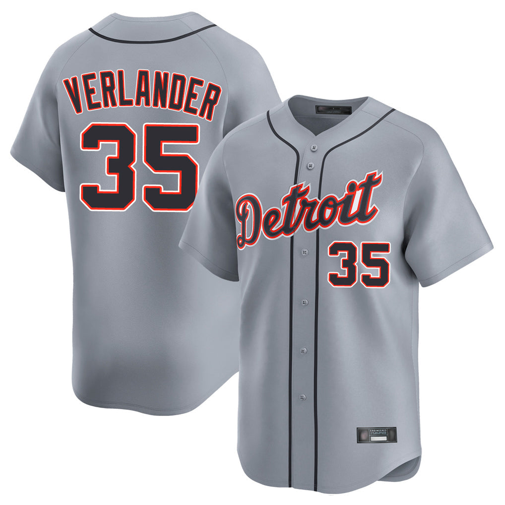 Elroe D.Tigers #35 Justin Verlander Player Gray Home Limited Stitched Jerseys