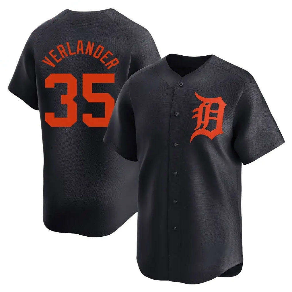 Elroe D.Tigers #35 Justin Verlander Player Navy Home Limited Stitched Jerseys