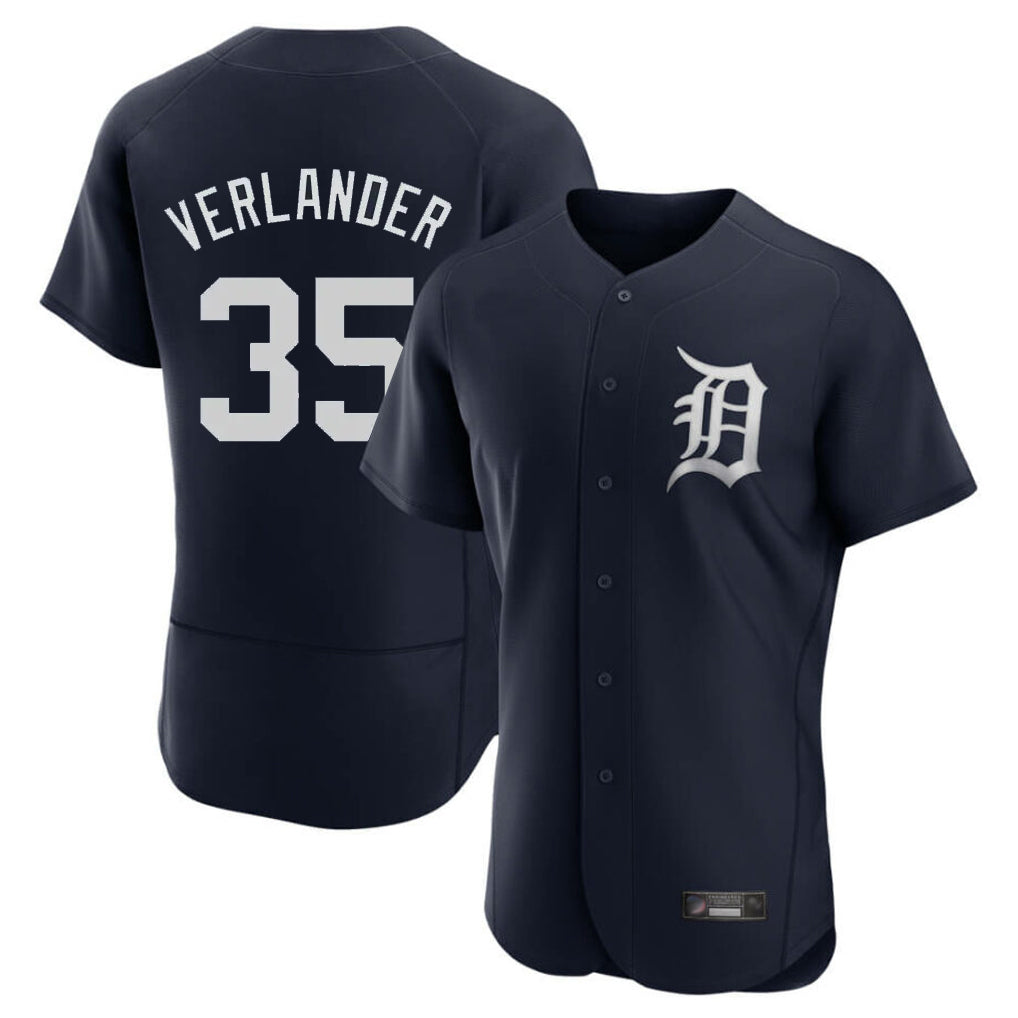Elroe D.Tigers #35 Justin Verlander Player Navy Limited Elite Home Stitched Jerseys