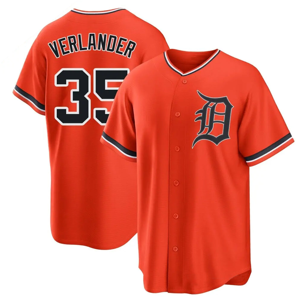 Elroe D.Tigers #35 Justin Verlander Player Orange Home Game Stitched Jerseys