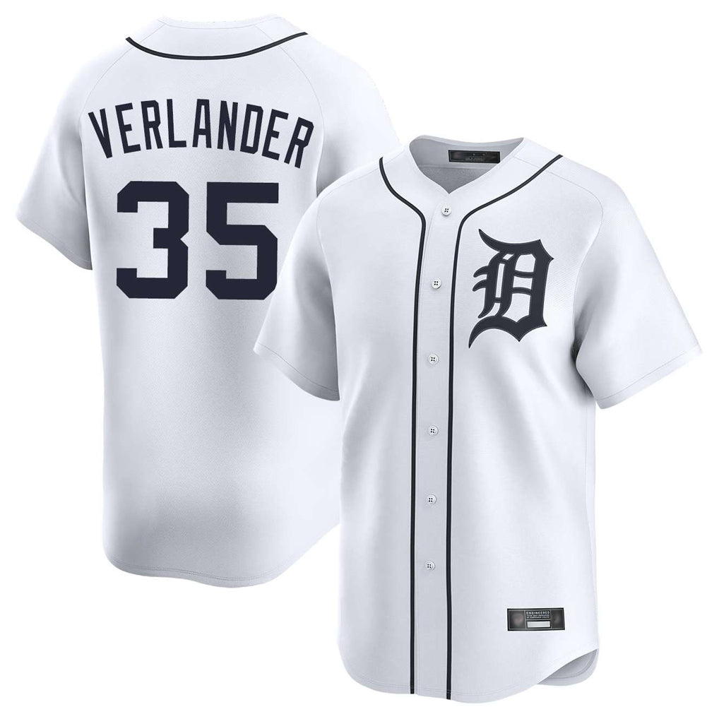 Elroe D.Tigers #35 Justin Verlander Player White Home Limited Stitched Jerseys