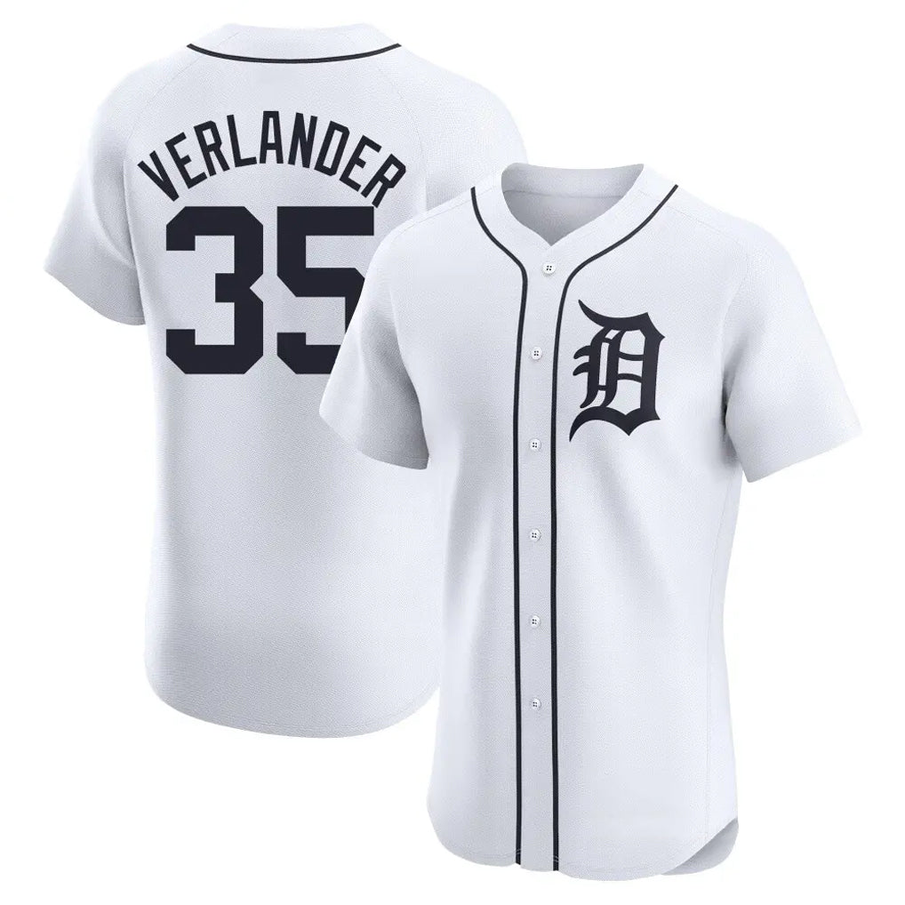 Elroe D.Tigers #35 Justin Verlander Player White Limited Elite Home Stitched Jerseys