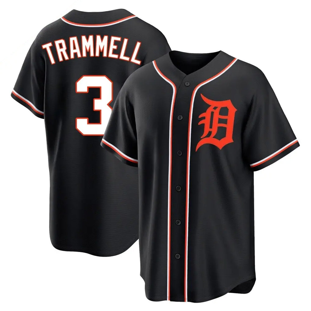 Elroe D.Tigers #3 Alan Trammell Player Black Fashion Out Home Game Stitched Jerseys