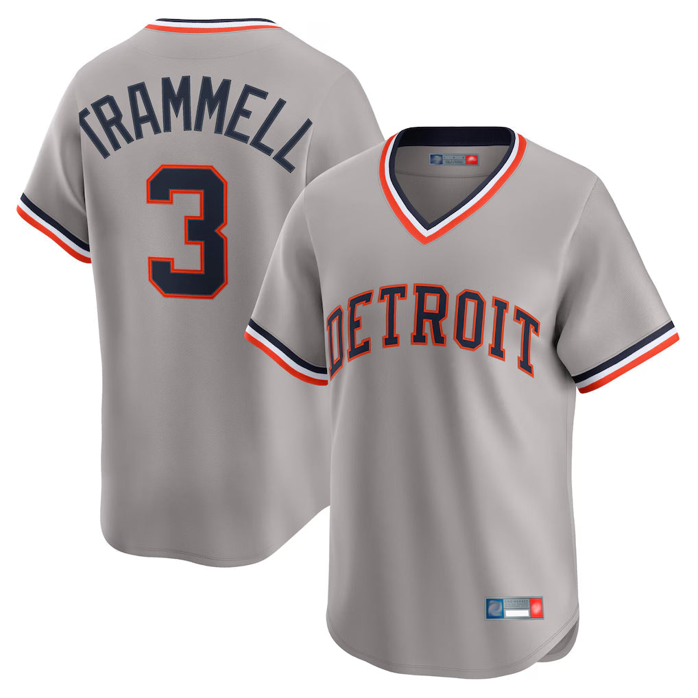 Elroe D.Tigers #3 Alan Trammell Player Gray Cooperstown T-shirt Home Game Stitched Jerseys