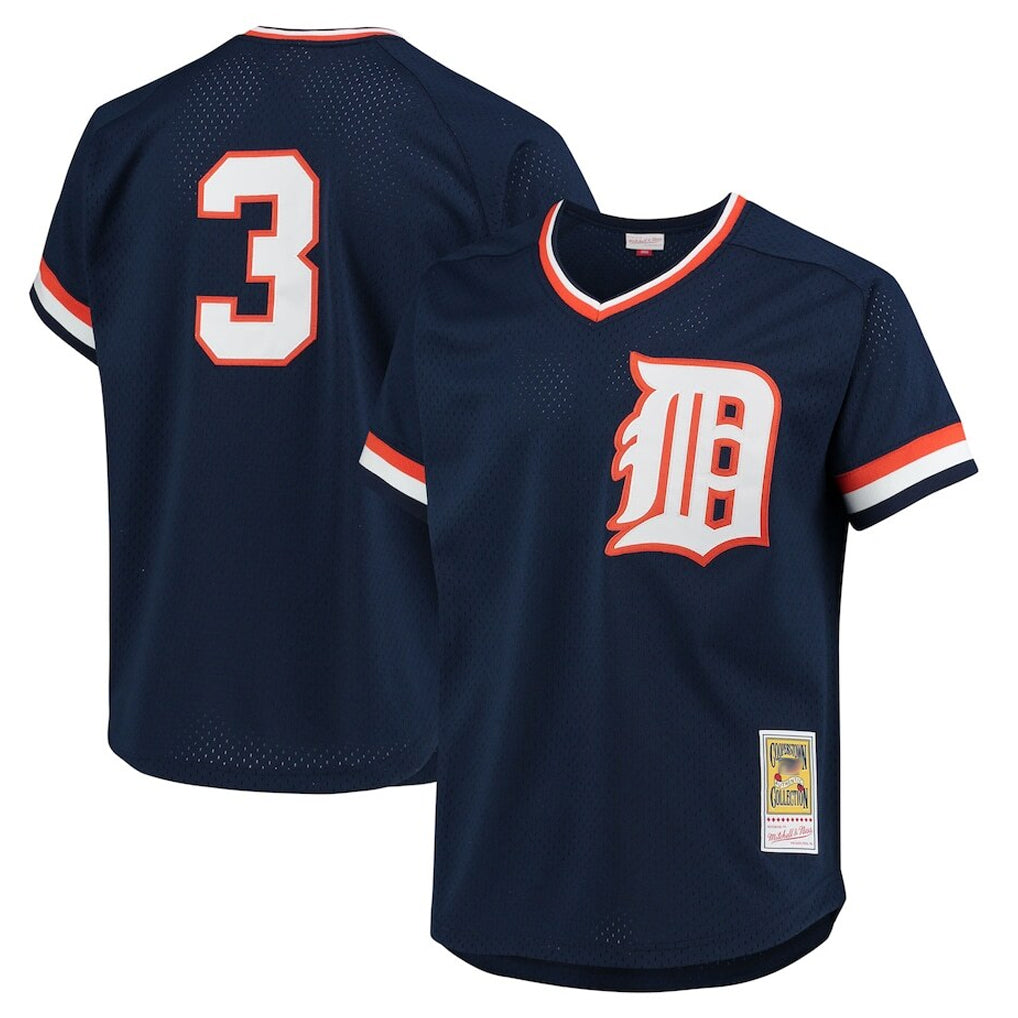 Elroe D.Tigers #3 Alan Trammell Player Mitchell & Ness Navy 1984 Mesh Batting Practice  T-shirt Stitched Jerseys