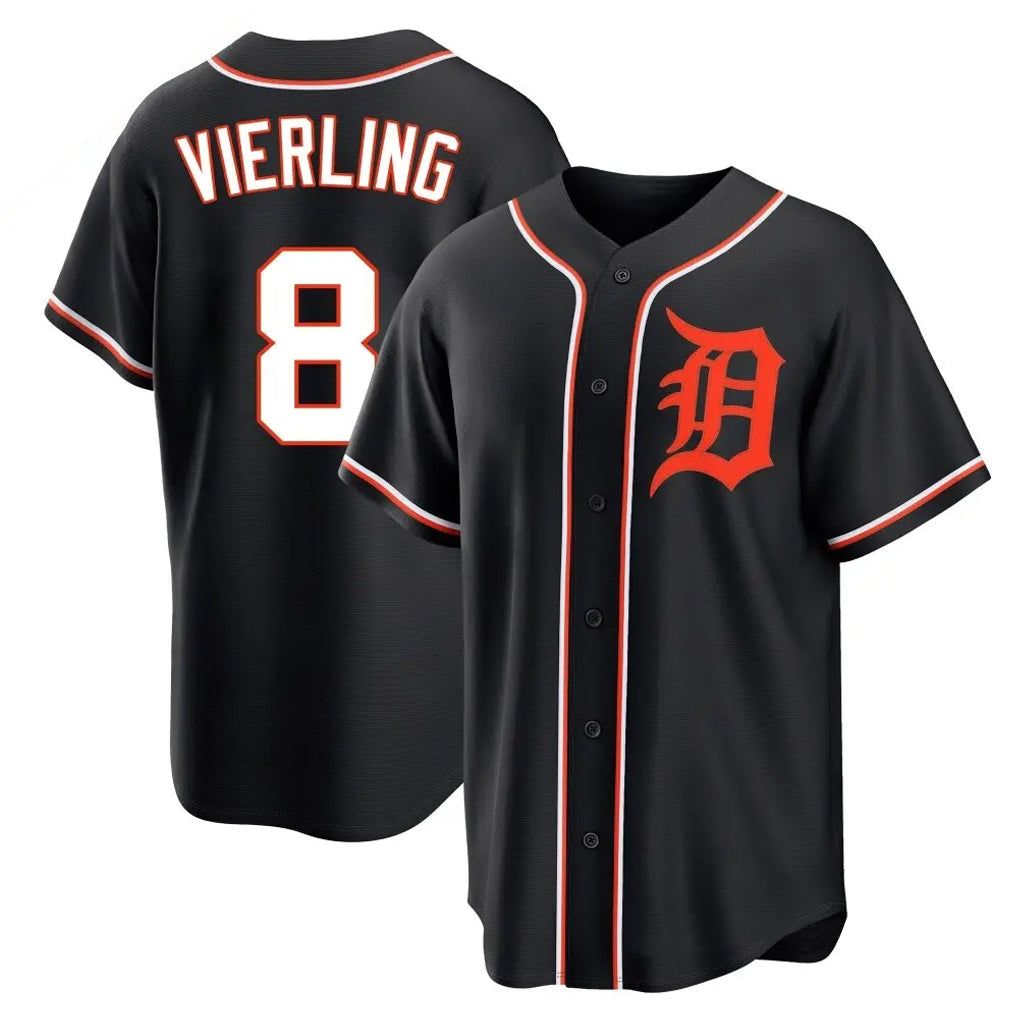 Elroe D.Tigers #8 Matt Vierling Player Black Fashion Out Home Game Stitched Jerseys