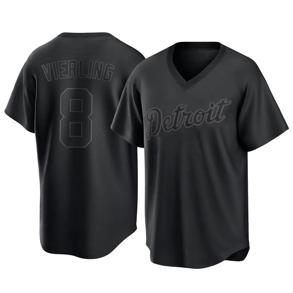 Elroe D.Tigers #8 Matt Vierling Player Black T-shirt Home Game Stitched Jerseys