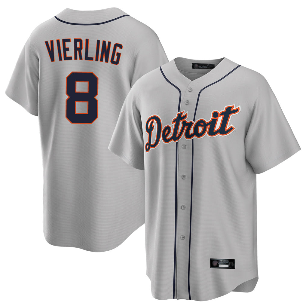 Elroe D.Tigers #8 Matt Vierling Player Gray Home Game Stitched Jerseys