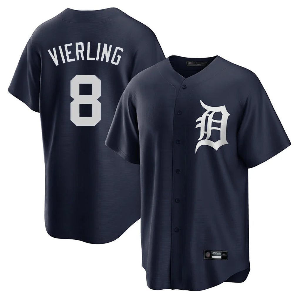 Elroe D.Tigers #8 Matt Vierling Player Navy Game Home Stitched Jerseys