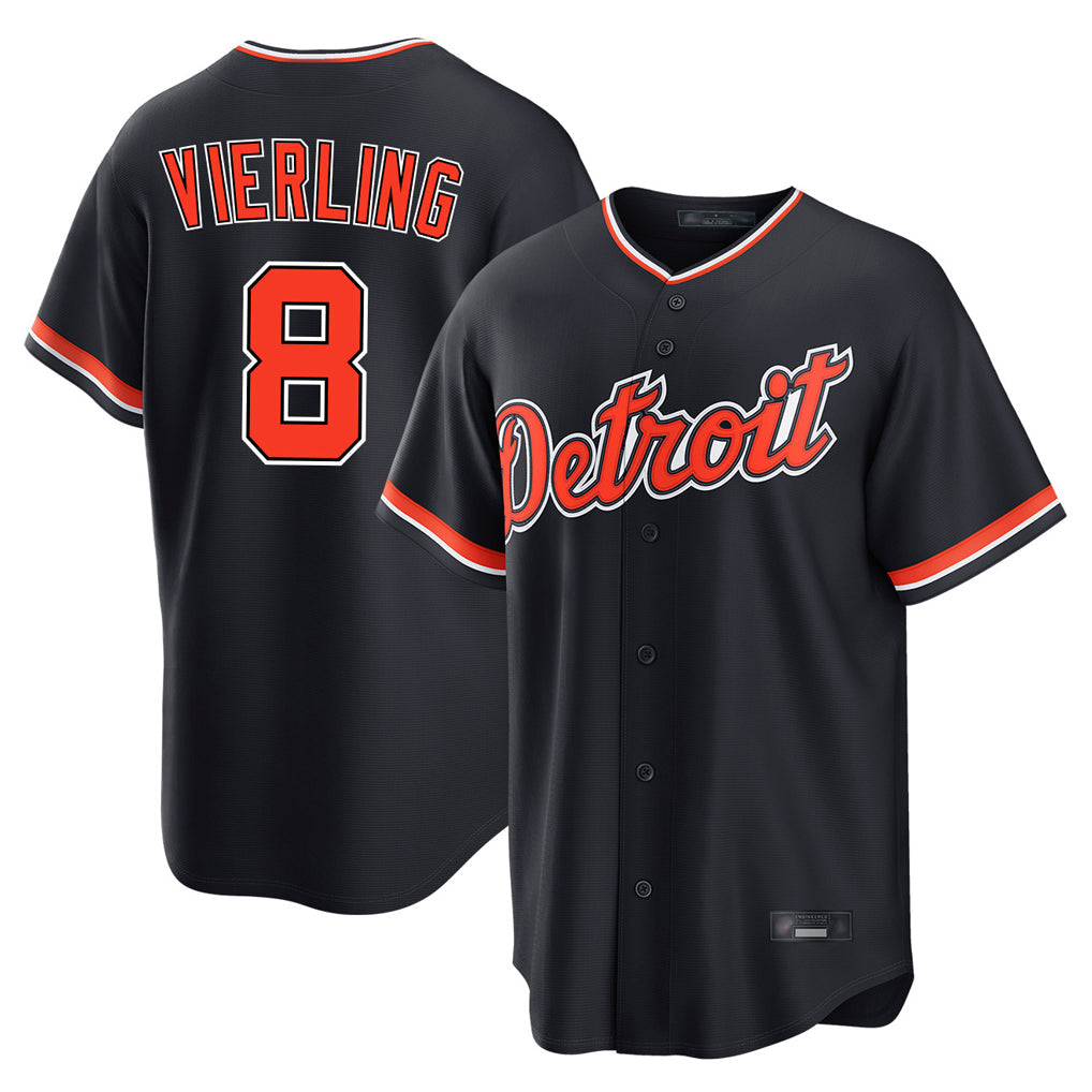 Elroe D.Tigers #8 Matt Vierling Player Navy Home Game Stitched Jerseys