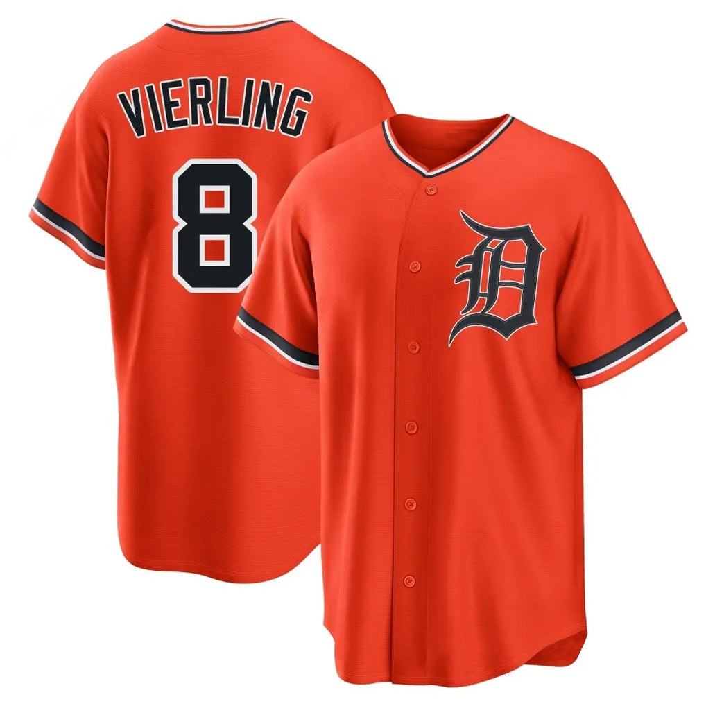 Elroe D.Tigers #8 Matt Vierling Player Orange Home Game Stitched Jerseys