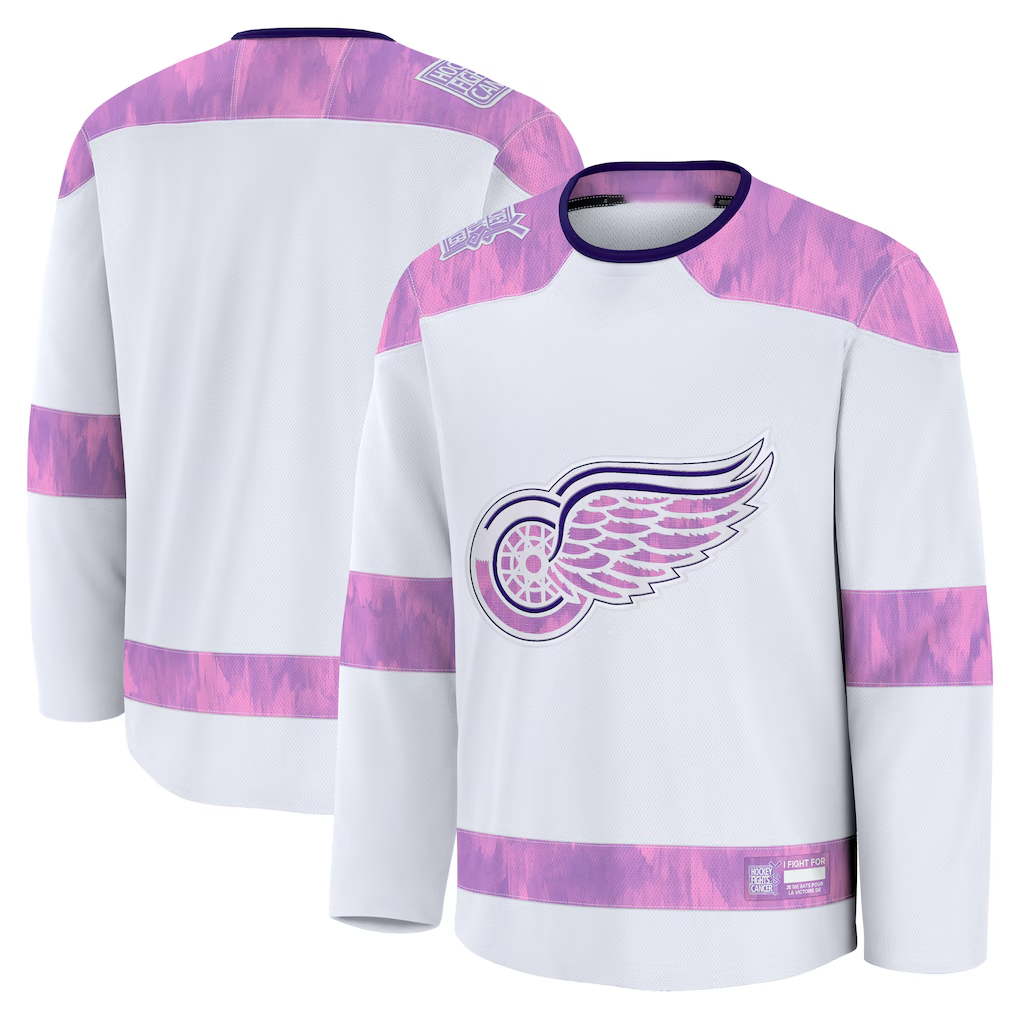 Elroe D.Red wings White 2024 Hockey Fights Cancer Practice Jerseys