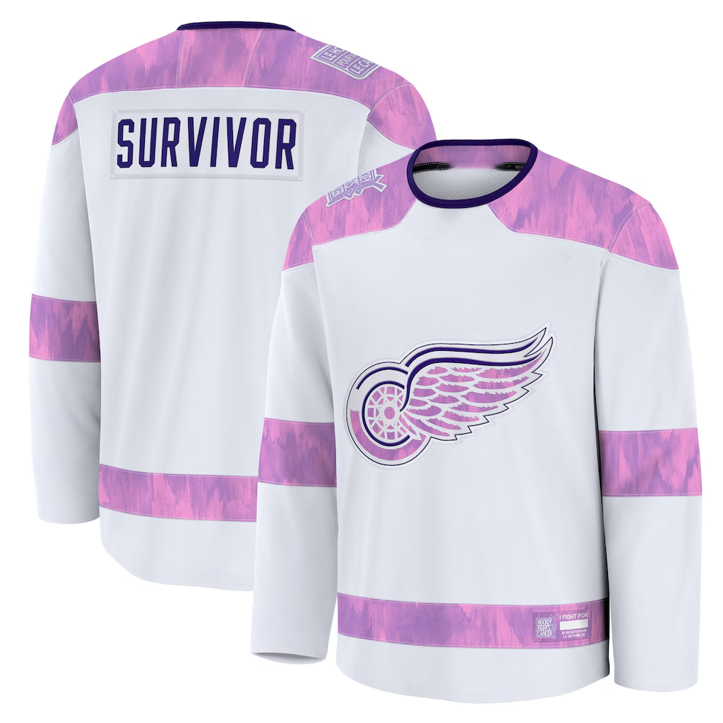Elroe D.Red wings White Hockey Fights Cancer Survivor Practice Jerseys