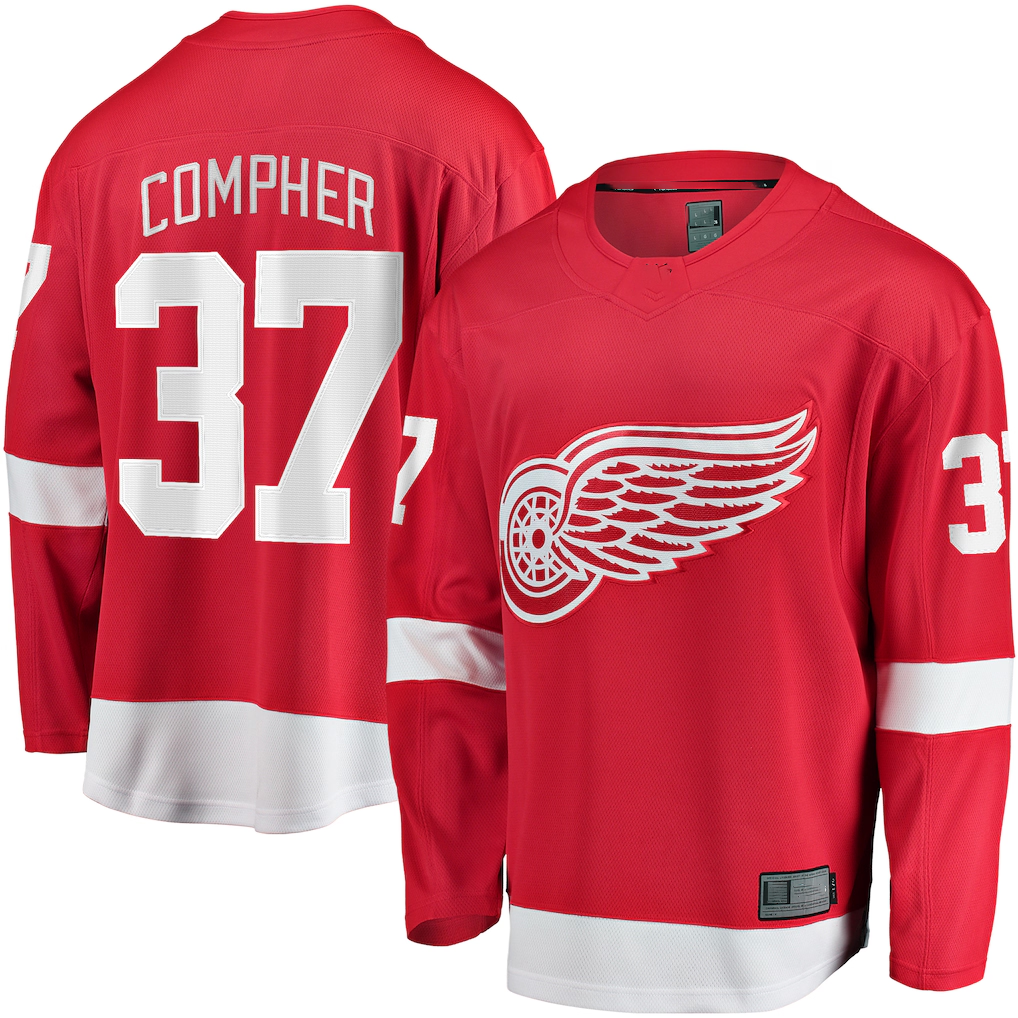 Elroe D.Red wings #37 J.T. Compher Red Home Breakaway Jersey