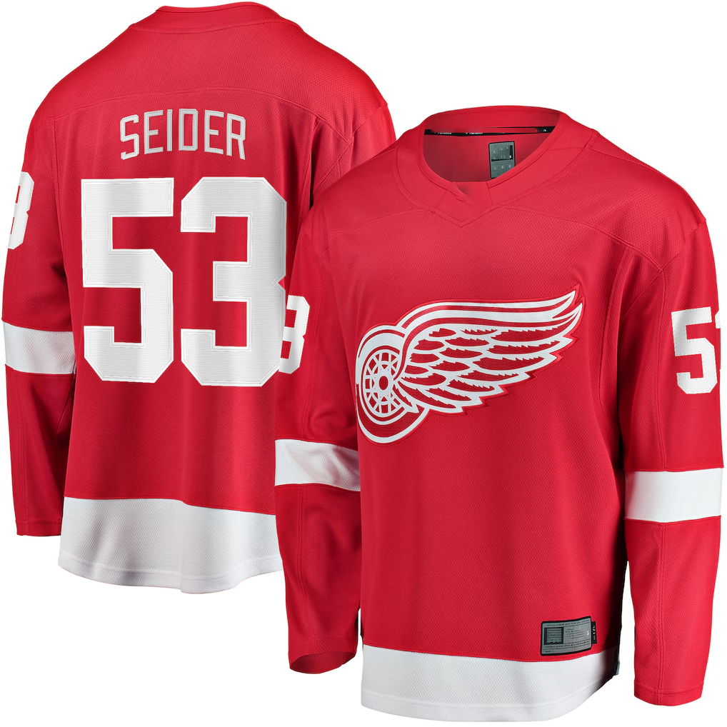 Elroe D.Red wings #53 Moritz Seider Red Home Breakaway Player Jerseys