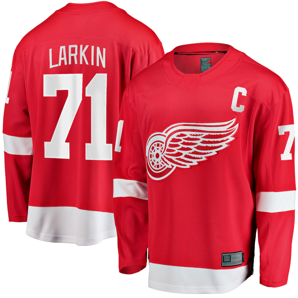 Elroe D.Red wings #71 Dylan Larkin Branded Red Captain Home Breakaway Jerseys