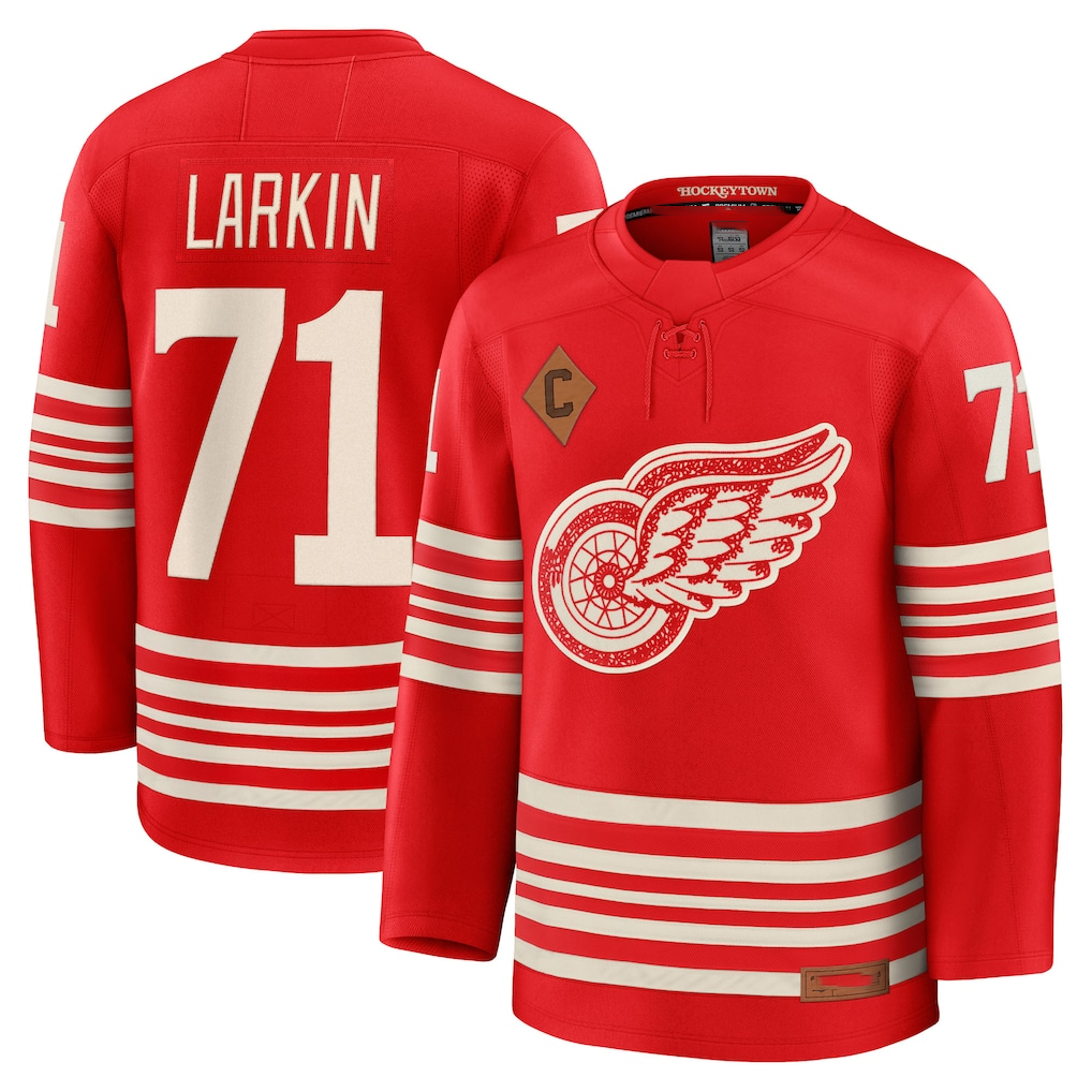 Elroe D.Red wings #71 Dylan Larkin Red Centennial Premium Player Jerseys