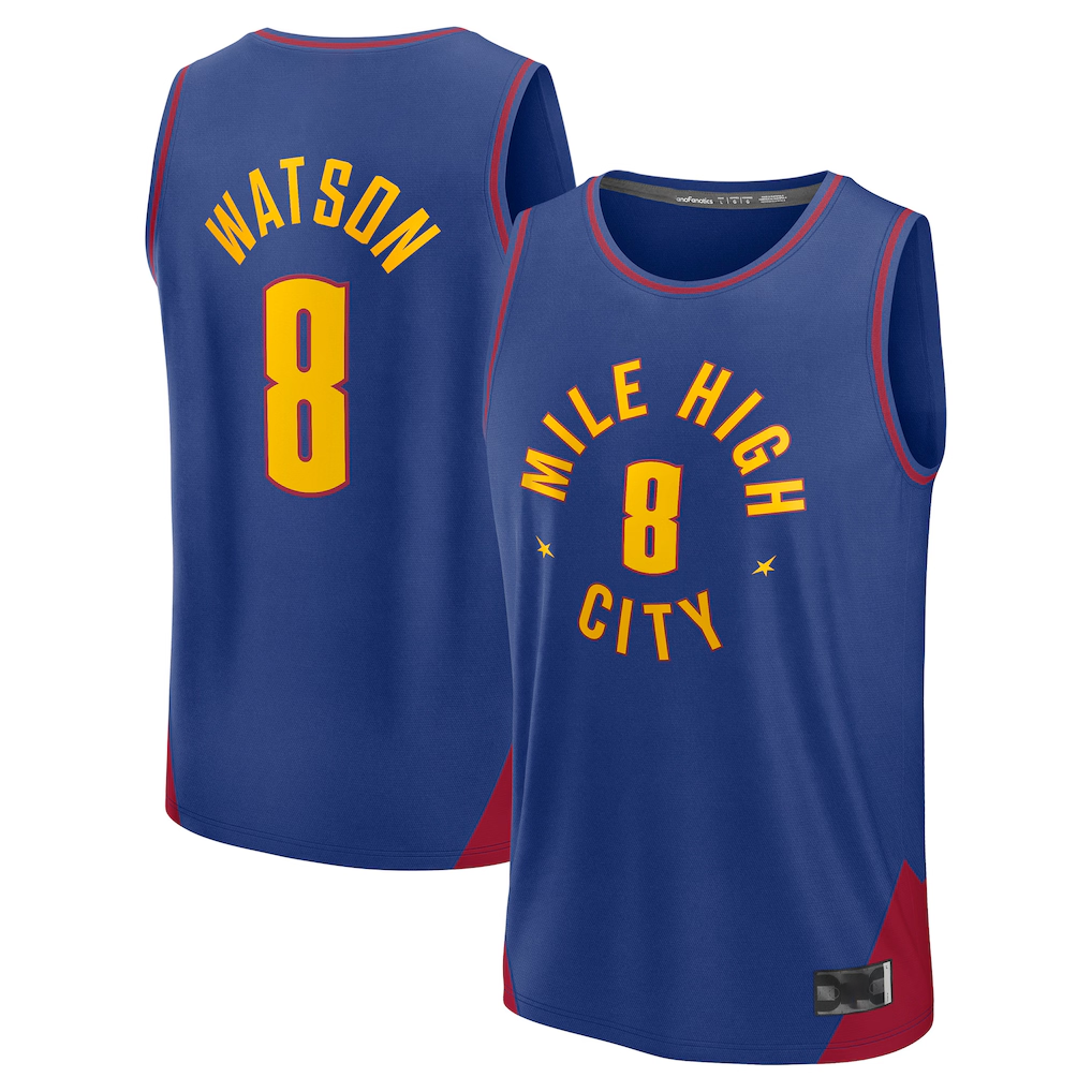Elroe D.Nuggets #8 Peyton Watson Blue Fast Break Replica Player Jerseys - Statement Edition